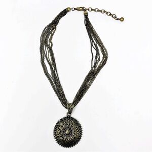 Bronze Gold Multi-Strands Medallion Pendant Necklace